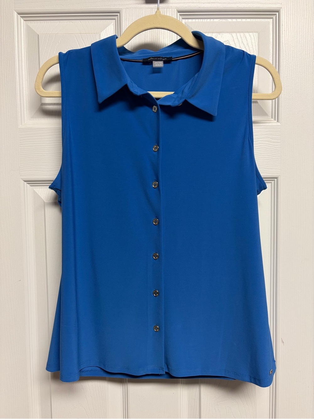 Tommy Hilfiger Blue Sleeveless Button-Front Collared Top